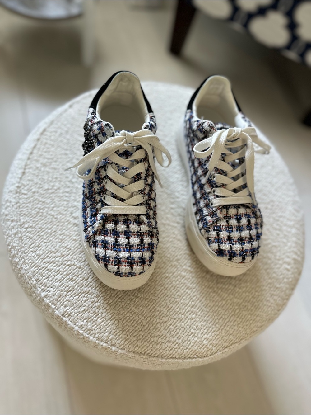 💙🤍🖤Kurt Geiger Tweed Lace-Up Sneakers in Blue, White and Black💙🤍🖤 Like New